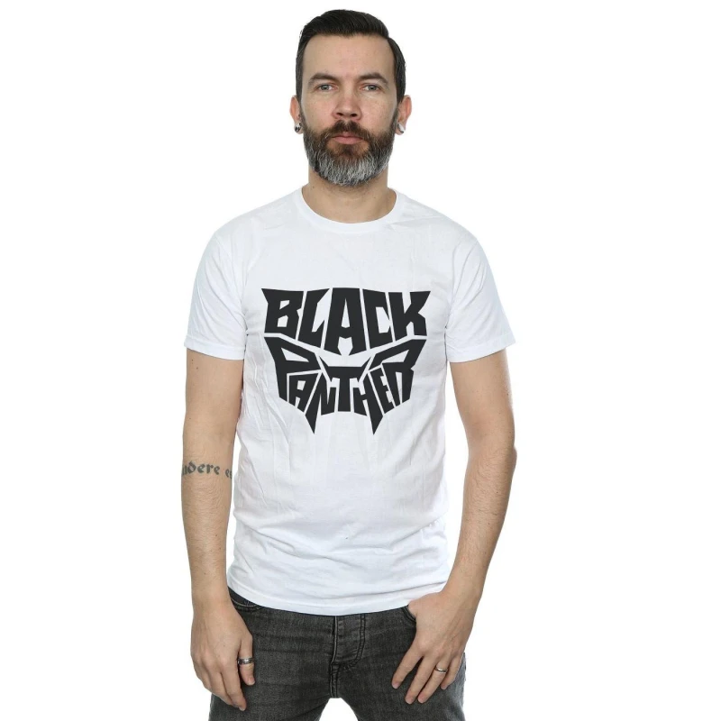 Image of Marvel Marvel Men Black Panther Worded Emblem T-Shirt in White Size: Small White S Male 5057736541210
