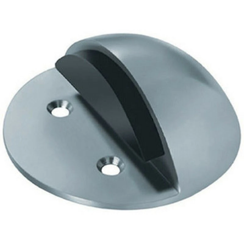 Image of Loops Floor Mounted Half Moon Doorstop with Rubber Buffer 80mm Dia Satin Steel Metallics