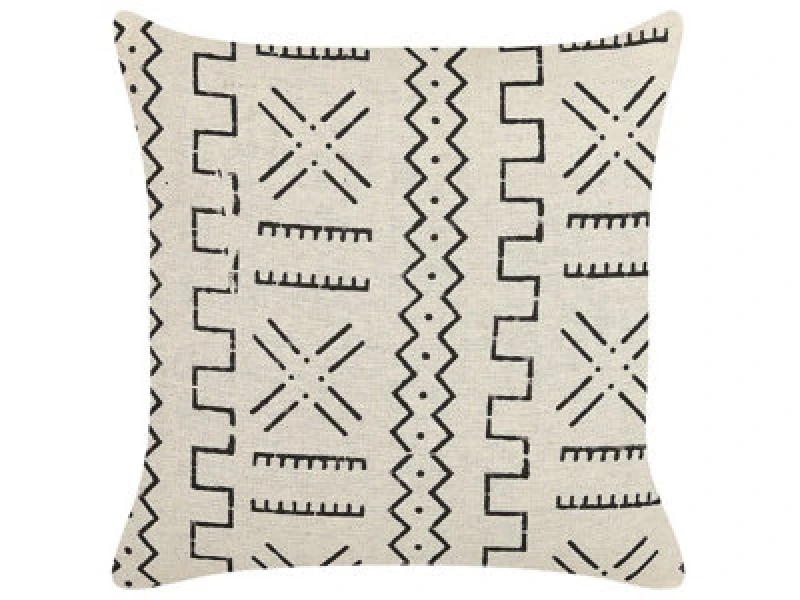 Image of Beliani Throw Cushion Myrica Cotton 45 X 45cm White Geometric Pattern