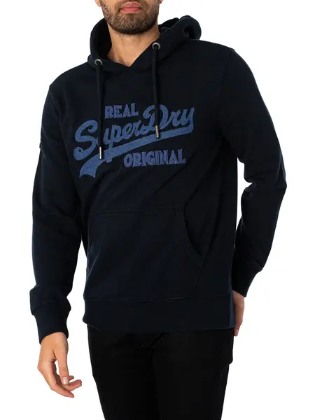 Image of Superdry Embroidered Pullover Hoodie Eclipse Navy S