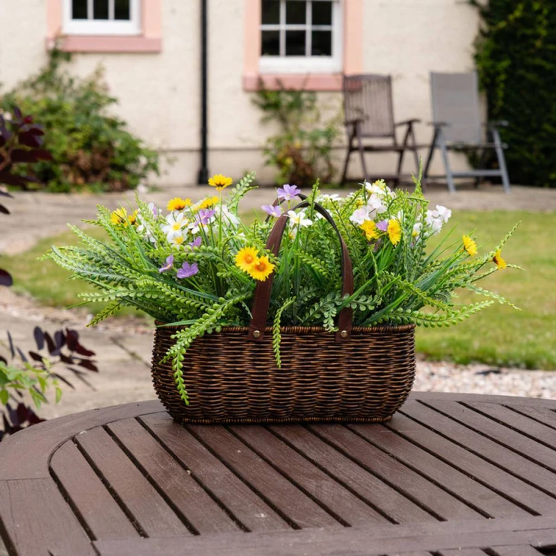 Image of Scottish Everlastings Ltd 55cm Mixed Wildflower Outdoor Basket with Handles in Green Green Unisex