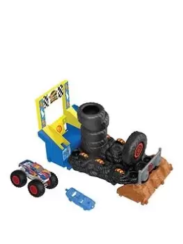 Image of Hot Wheels Monster Trucks Race Ace Smash Race Challenge Playset