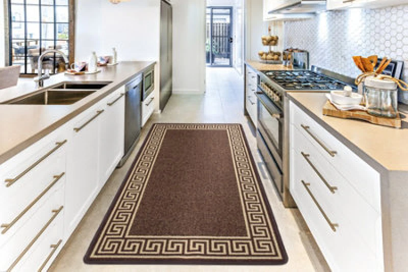 Image of Smart Living Greekey Heavy Duty Machine Washable Hallway Kitchen Non Slip Door Mat Medium Beige