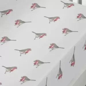 Image of Fusion - Robin Christmas 100% Brushed Cotton Flannelette Fitted Sheet, Red, King