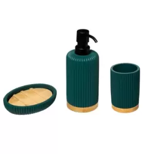 Image of Modern Bamboo 3 Piece Bathroom Accessories Set Teal (Blue)