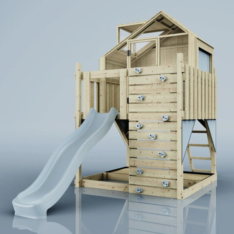 Image of OutdoorToys PolarPlay Kids Scandinavian Style Climbing Platform & Playhouse for Kids - Astrid Mist in Beige Beige Unisex