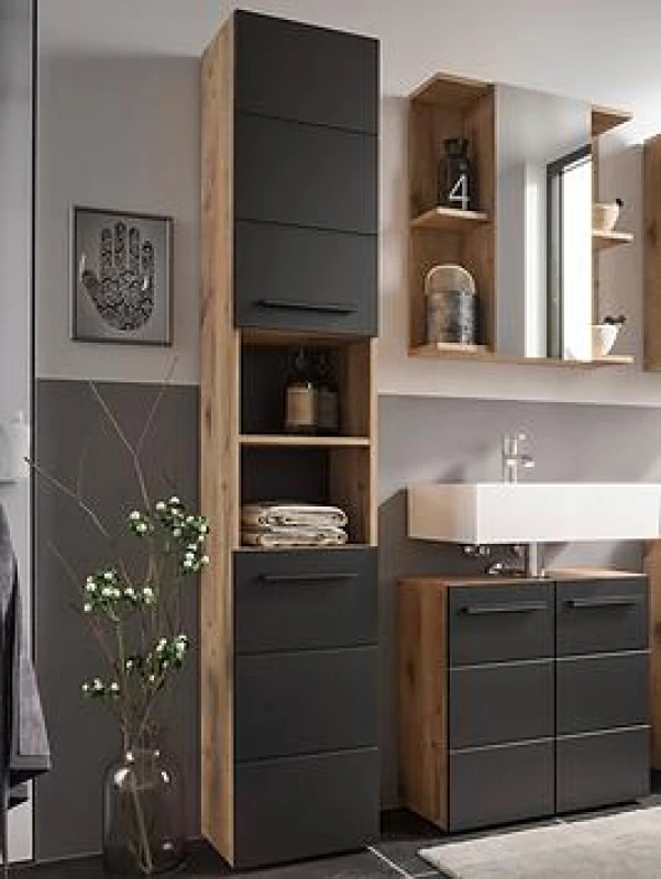 Image of Julian Bowen Vista Tall Bathroom Cabinet Black WC75N Unisex