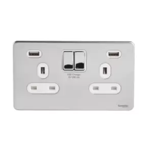 Image of Schneider USFP 2G Switched Socket Double Pole 2x USB 4A White Insert Polished Chrome - GGBGU3424DWPC