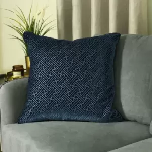 Image of Paoletti - Florence Embossed Luxe Velvet Piped Cushion Cover, Navy, 55 x 55 Cm