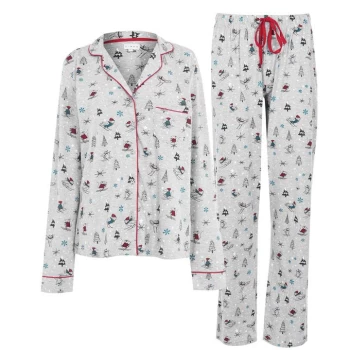 Image of Linea Ski Scene Pyjama Set - Grey Marl