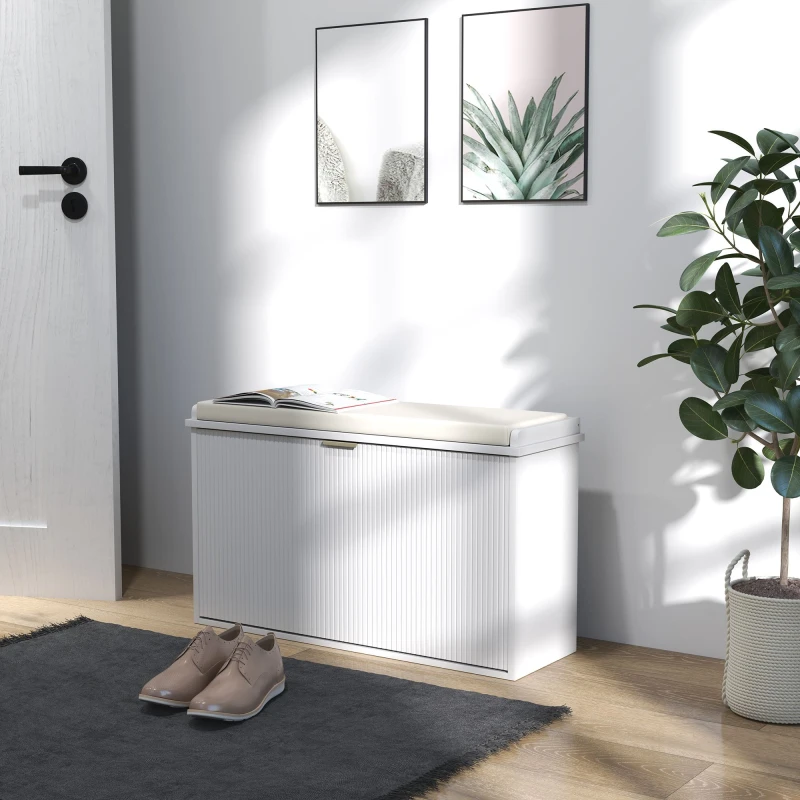 Image of HOMCOM Shoe Storage Bench with Cushion and Flip-Drawer 80x26x47.5cm White 837-559V71WT