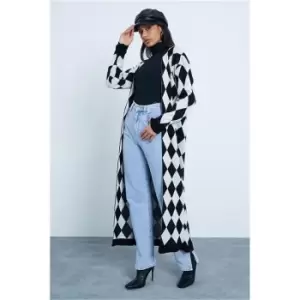 Image of I Saw It First Black Argyle Check All Over Knitted Maxi Cardigan - Black