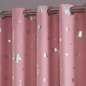 Image of Dreamscene Star Blackout Curtains Pair Eyelet Ready Made Kids Pink - 46" X 72"