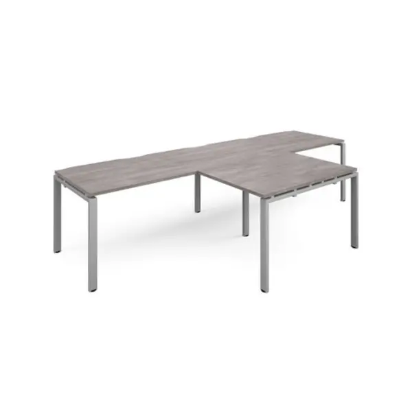 Image of Adapt Adapt double straight desks 3200mm x 800mm with 800mm return desks - silver frame, grey oak top ER3288-S-GO