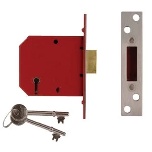Image of Union 2101 5 Lever Mortice Deadlock Satin Brass Finish 65mm 2.5" Visi