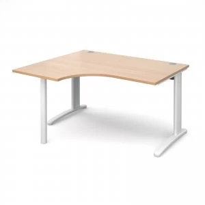 Image of TR10 Left Hand Ergonomic Desk 1400mm - White Frame Beech Top