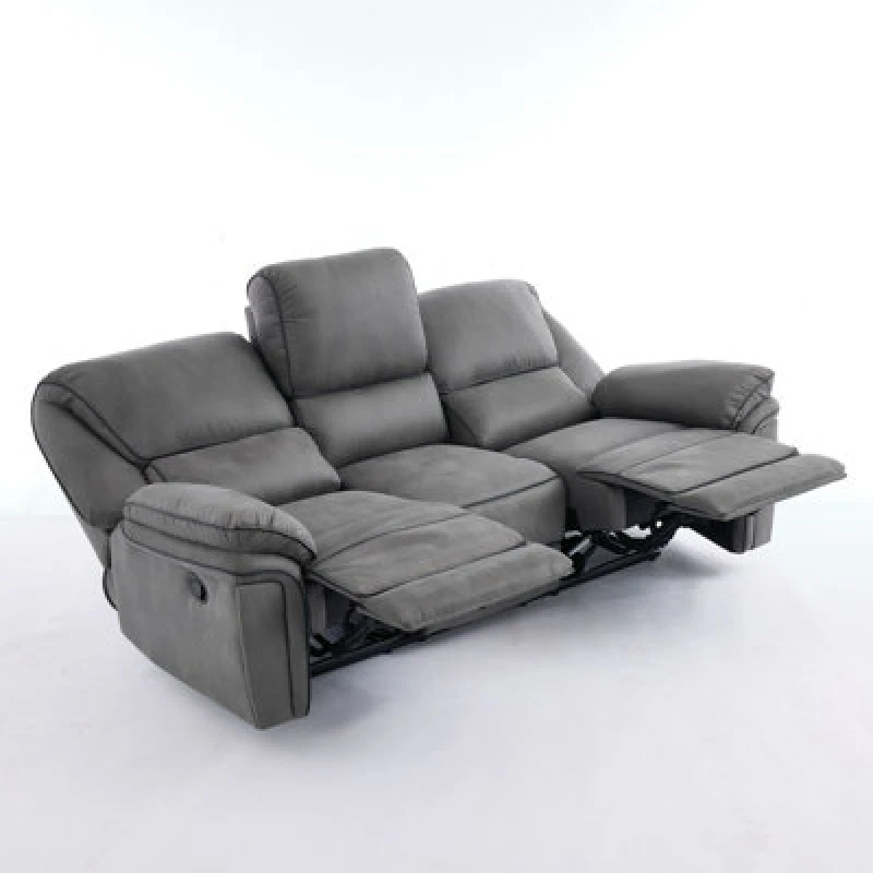 Image of Manual Reclining Leathaire Sofa Suite,light Gray- 3 Seater