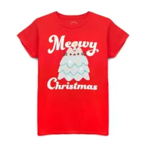 Image of Pusheen Womens/Ladies Meowy Christmas T-Shirt (XXL) (Red)