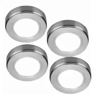 Image of 4x brushed nickel Round Surface or Flush Under Cabinet Kitchen Light Kit - 240V Mains Powered - Natural White led