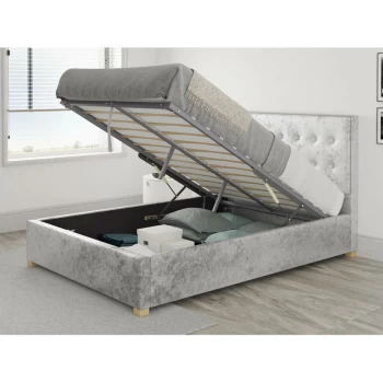 Image of Presley Ottoman Upholstered Bed, Mirazzi Velvet, Silver - Ottoman Bed Size Small Double (120x190)