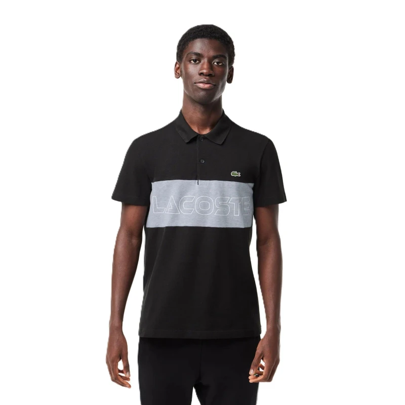 Image of Lacoste Mens Piqu Short Sleeve Polo Shirt Black/Silver male XS
