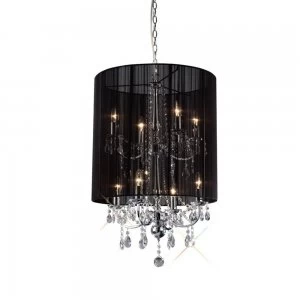 Image of Ceiling Pendant with Black Shade 8 Light Polished Chrome, Crystal