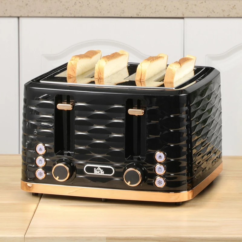 Image of HOMCOM Toaster with 4 Slot - 7 Browning Levels - 1600W - Ripple - Black TJ Hughes White 5063603642003