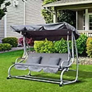 Image of OutSunny3 Seater Swing Bench and 2 Pillows Grey
