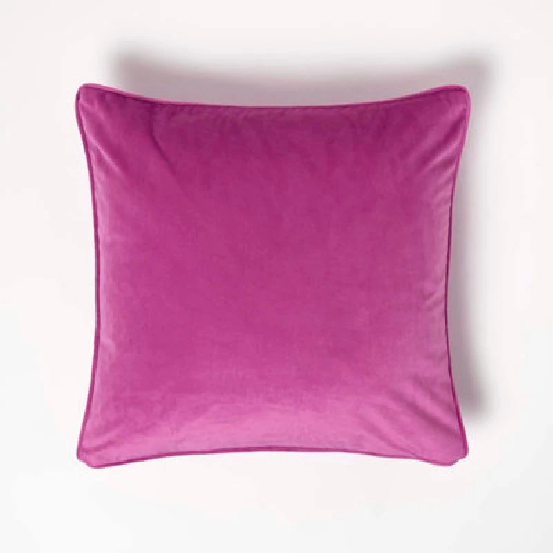 Image of Homescapes Filled Velvet Cushion with Piped Edge 46 x 46cm Pink
