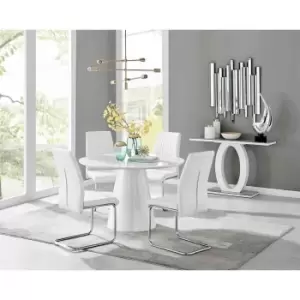 Image of Furniture Box Palma White High Gloss Round Dining Table and 4 White Lorenzo Chairs