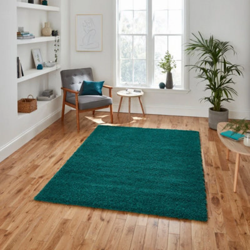 Image of Think Rugs Sierra Jewel Green Rectangle 080 x 150cm Polypropylene Plain Shaggy 9000, Green SIE9000JWGR0815