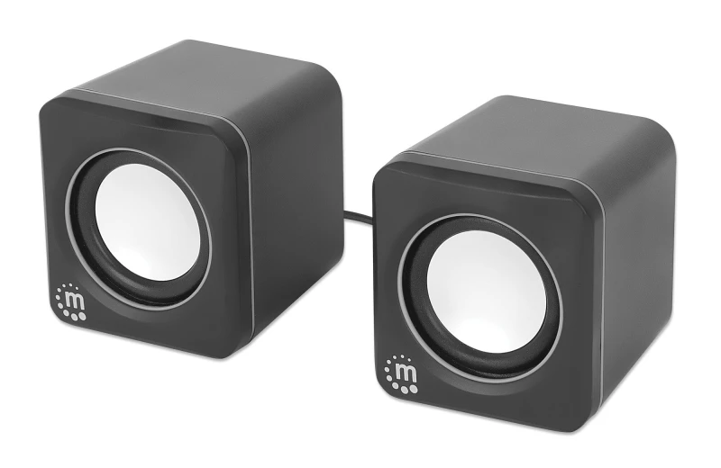 Image of Manhattan Manhattan 2600 Series Speaker System, Two Speakers, Black/Silver, USB for Stereo Audio and Power, Output: 2x 3W, Decent Sound, Integrated ro