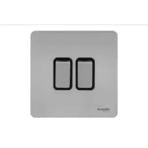 Image of Schneider Electric Ultimate Screwless Flat Plate - Double Rocker 2 Way Light Switch, Single Pole, 16AX, GU1422BSS, Stainless Steel with Black Insert