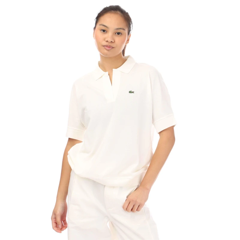 Image of Lacoste Open Neck Fluid Piqu Polo Shirt Flour female 8 (36)