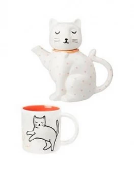 Image of Sass & Belle Cat Teapot and Mug Set, One Colour, Women