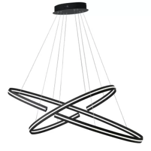 Image of CLARKE LED 2 Ring Pendant Ceiling Light Black 6600lm 3000K 120x60+80x40cm