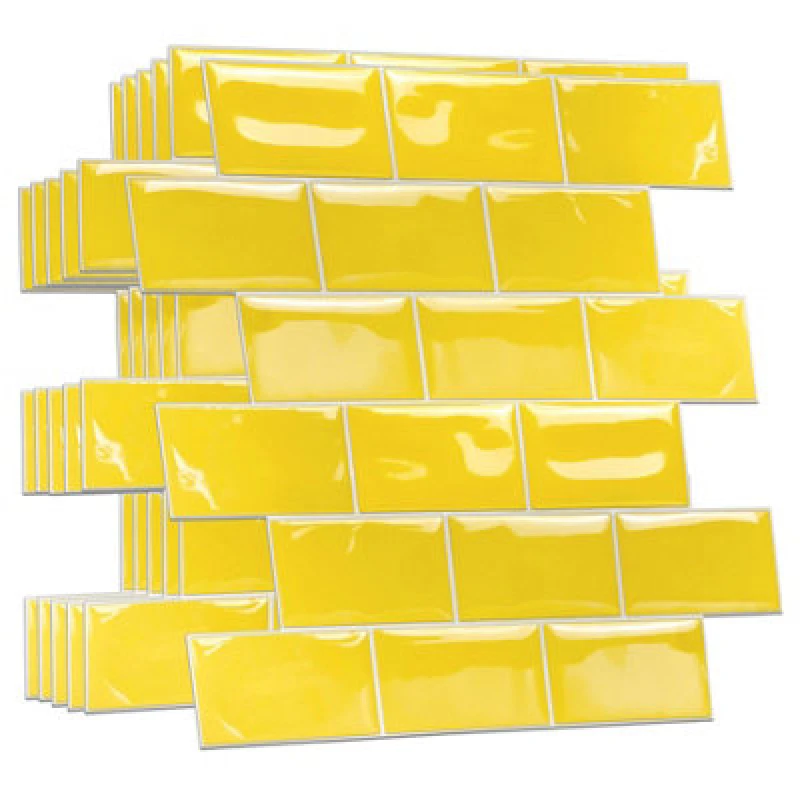 Image of Walplus Pure Yellow Glossy Subway Metro Classic Brick 3D Tile Sticker 30.5 X 15.4Cm (12 X 6 In) - 20Pcs In A Pack One Colour WSHYQ Unisex