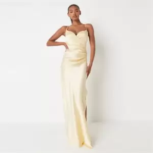 Image of Missguided Ruched Side Cami Maxi Dress Satin - Yellow