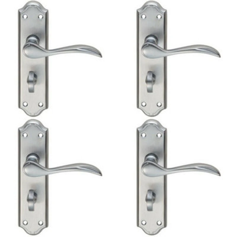 Image of Loops 4x PAIR Curved Door Handle Lever on Bathroom Backplate 180 x 45mm Satin Chrome Multi
