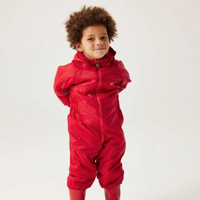 Image of Regatta Splosh Hooded Waterproof Breathable All-in-One in Dark Red Size: 5-6 Years Dark Red Unisex 5-6 Years