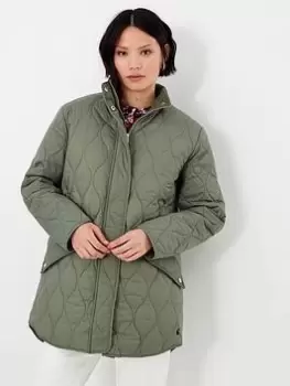 Image of Joules Rosedale Onion Quilted Coat - Green, Size 14, Women