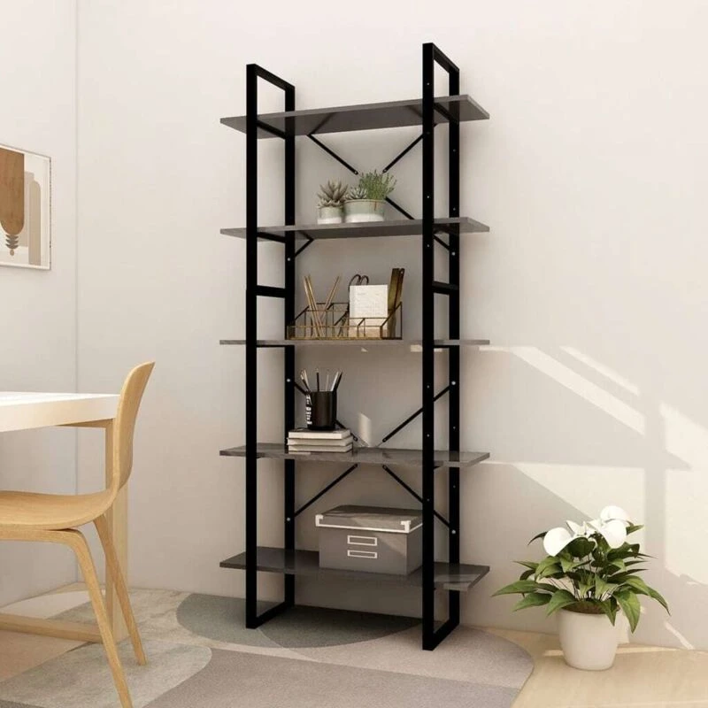 Image of VIDAXL 5-Tier Book Cabinet Grey 80x30x175cm Engineered Wood Vidaxl 8720286649466