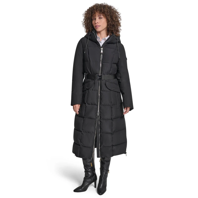 Image of DKNY Womens Outerwear Insulated Quilted Long Puffer Jacket Black female 8 (XS)
