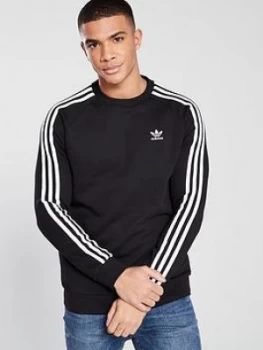 Image of adidas Originals 3 Stripe Crew Neck Sweat - Black, Size S, Men
