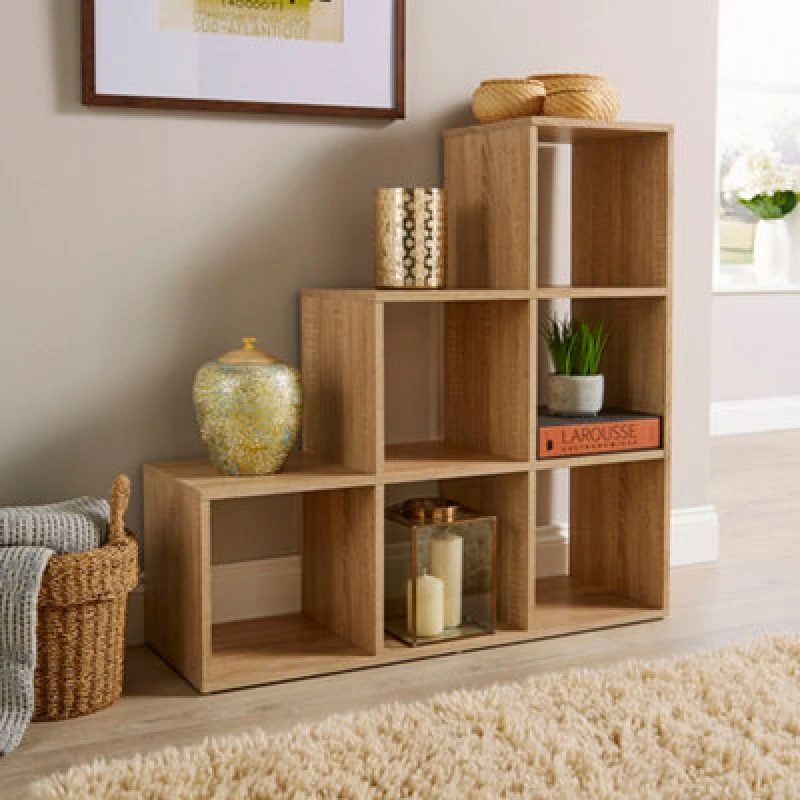 Image of Home Source Cube 321 Step Storage Shelf Unit Light Oak
