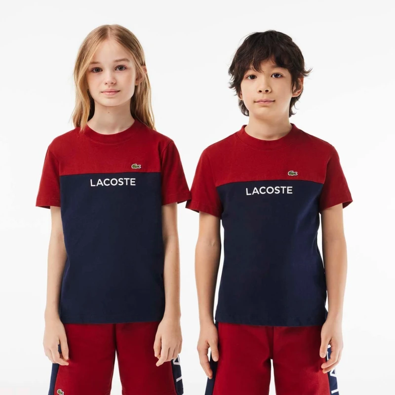 Image of Lacoste Colourblock Organic Cotton Jersey T-Shirt - Orange Orange XL Boys