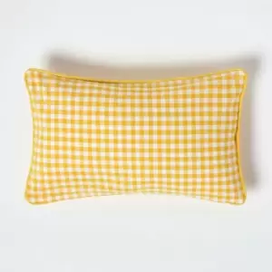 Image of Homescapes - Cotton Gingham Check Yellow Rectangular Cushion Cover, 30 x 50cm - Yellow