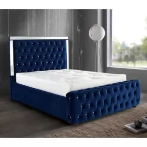 Image of Elegance Mirrored Bed King Plush Velvet Blue
