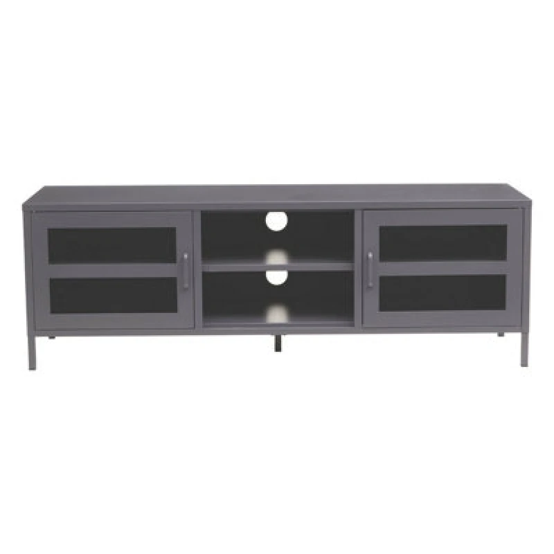 Image of Orsina Classic Two Door Grey Metal Media Unit, Industrial Livingroom Media Unit, Versatile Shelving Media Unit