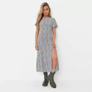 Image of Missguided Dalmatian Print Flutter Sleeve Midi Dress - White